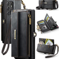 Samsung Galaxy S24 Ultra Crossbody Case with Strap, Card Slots & Zipper Pocket [Black] - Black