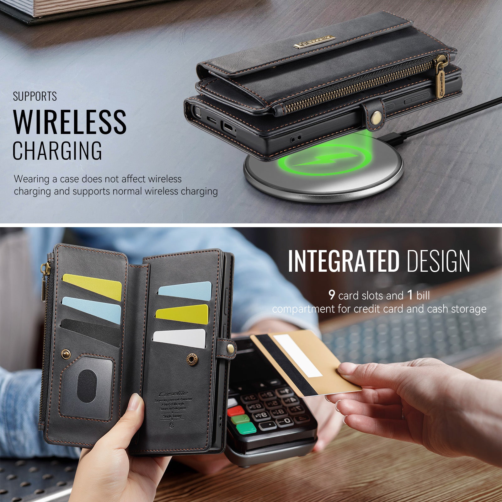 Samsung Galaxy S26 Ultra Crossbody Case - Strap, Card Slots & Zipper Pocket [Black]