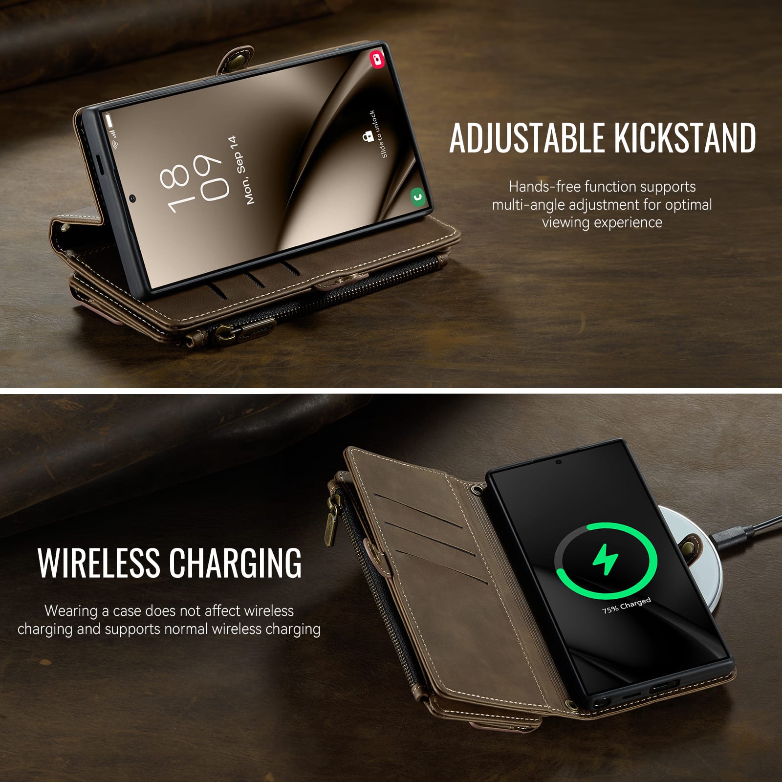 Samsung Galaxy S26 Ultra Crossbody Case - Strap, Card Slots & Zipper Pocket [Coffee]