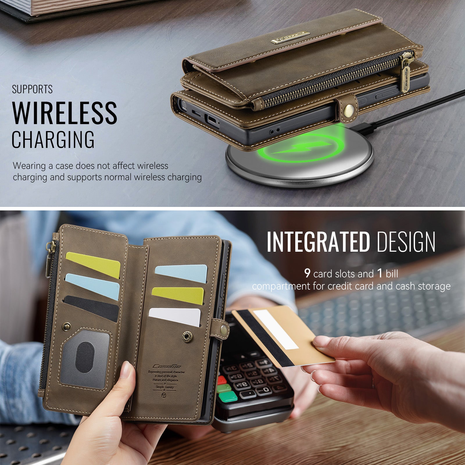 Samsung Galaxy S26 Ultra Crossbody Case - Strap, Card Slots & Zipper Pocket [Coffee]