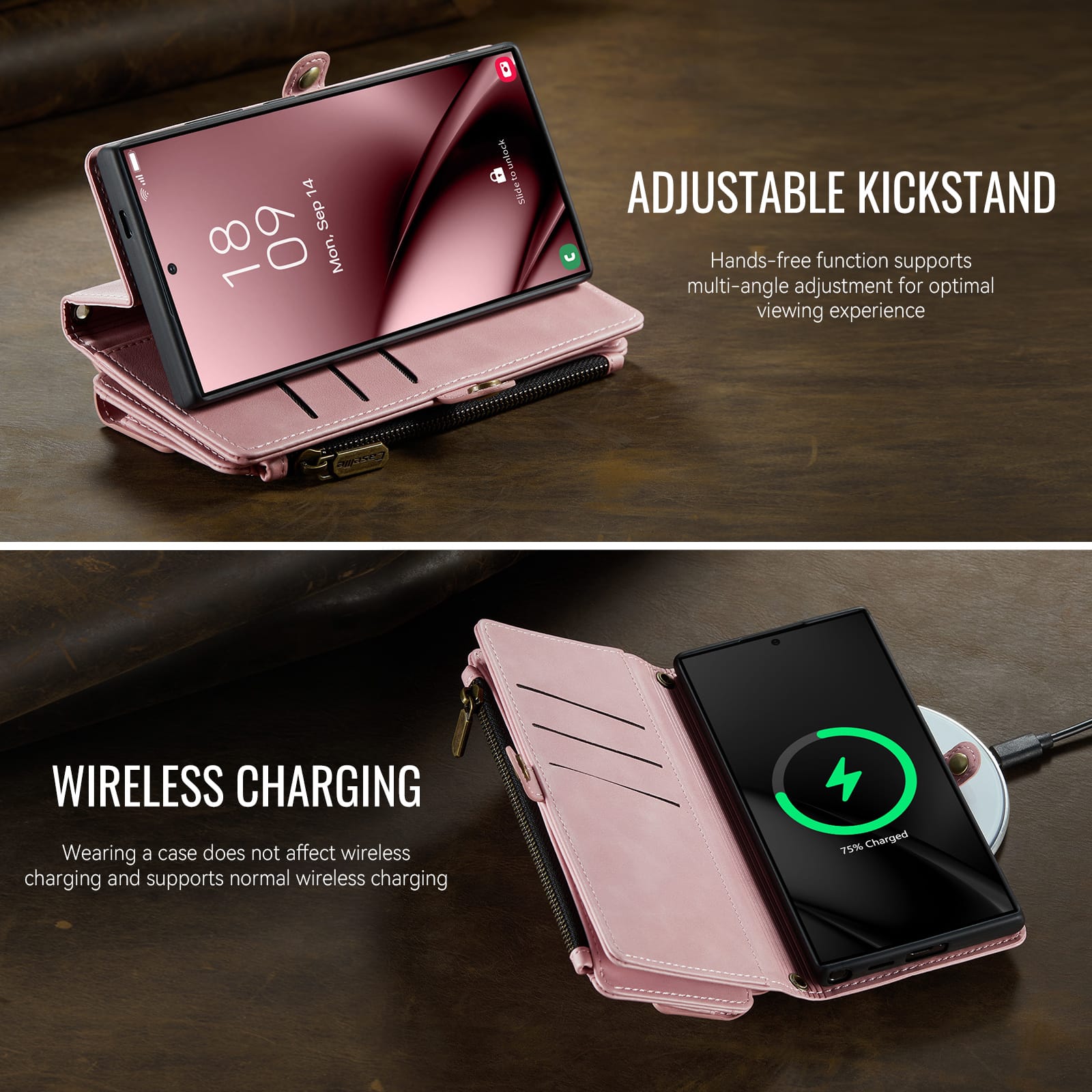 Samsung Galaxy S25 Ultra Crossbody Case with Strap, Card Slots & Zipper Pocket [Pink]