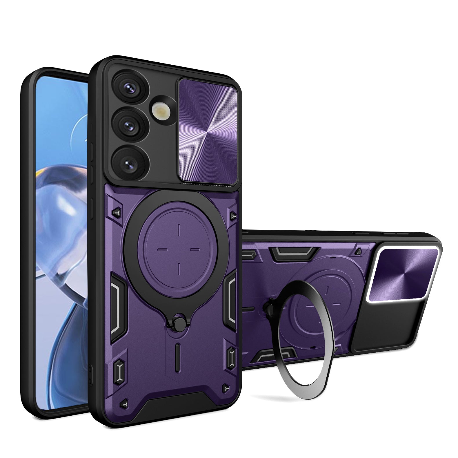 Samsung Galaxy S25FE Ring Kickstand Case w/ Camera Cover [Purple]