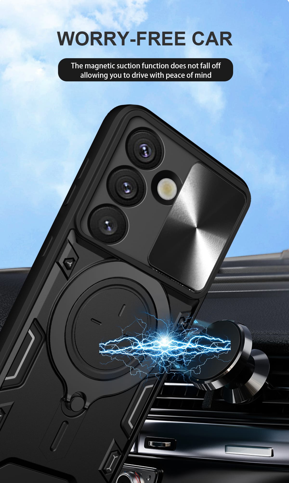Samsung Galaxy S25FE Ring Kickstand Case w/ Camera Cover [Black]