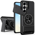 Samsung S26 Magnetic Ring Stand Case with Camera Slide Cover [Black] - Black