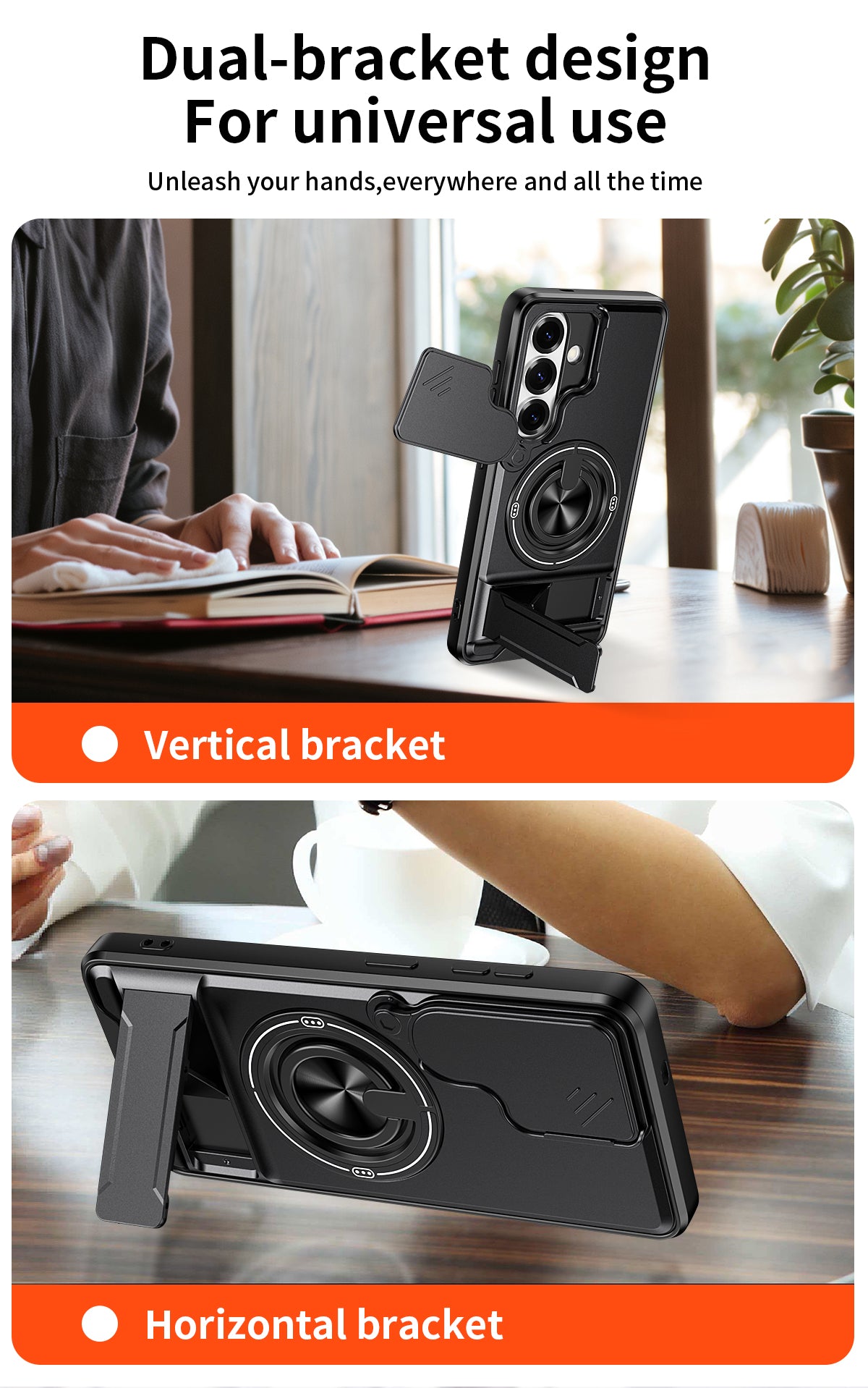 Samsung S26 Magnetic Ring Stand Case with Camera Slide Cover [Silver]