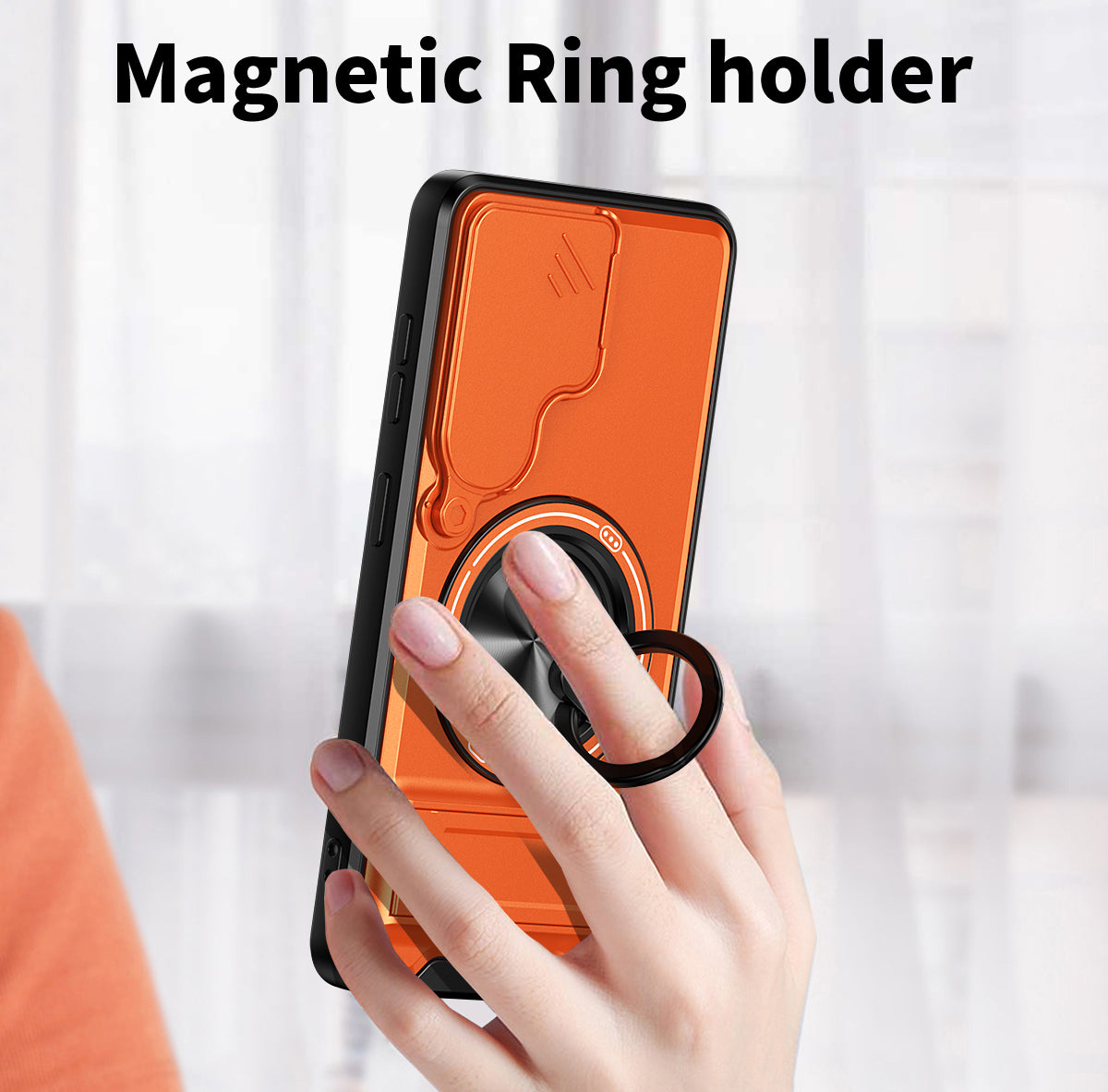 Samsung S26 Magnetic Ring Stand Case with Camera Slide Cover [Black]