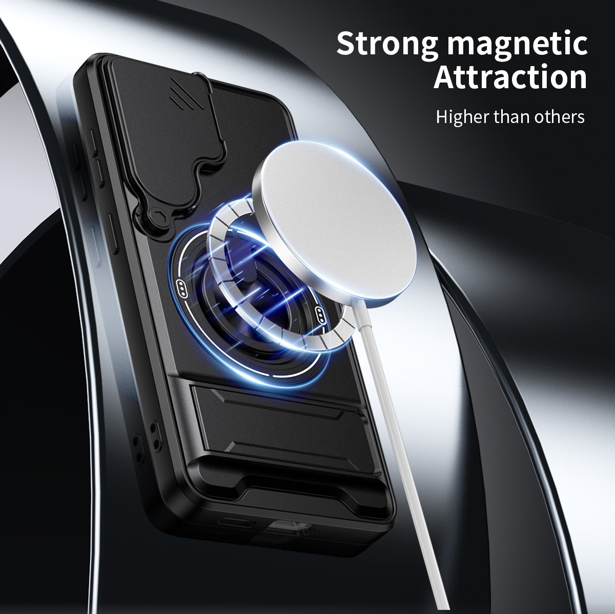 Samsung S26 Magnetic Ring Stand Case with Camera Slide Cover [Black]