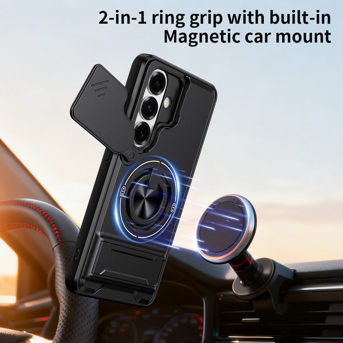 Samsung S26 Magnetic Ring Stand Case with Camera Slide Cover [Navy]