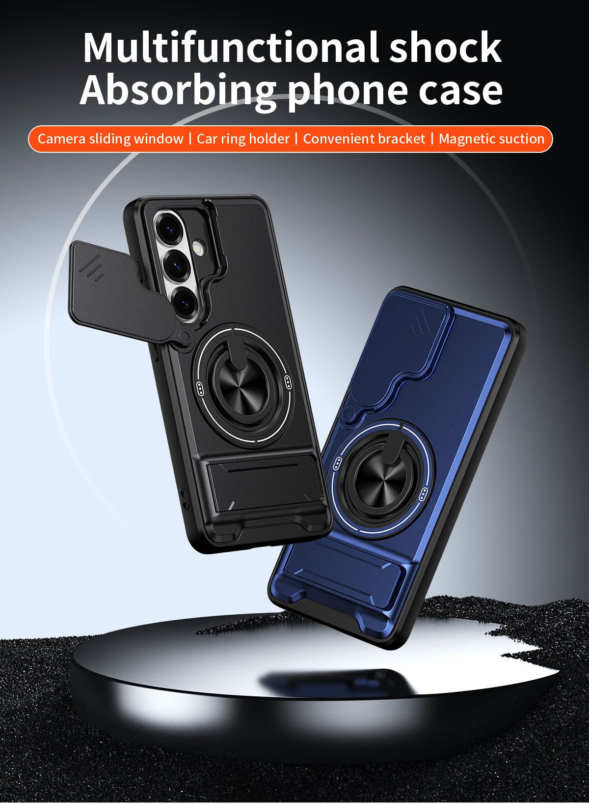 Samsung S26 Magnetic Ring Stand Case with Camera Slide Cover [Silver]