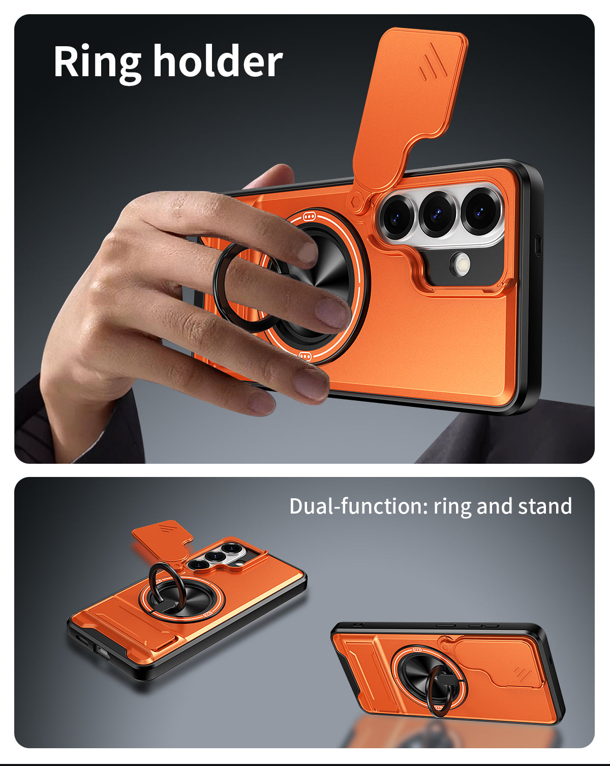 Samsung S26 Magnetic Ring Stand Case with Camera Slide Cover [Silver]
