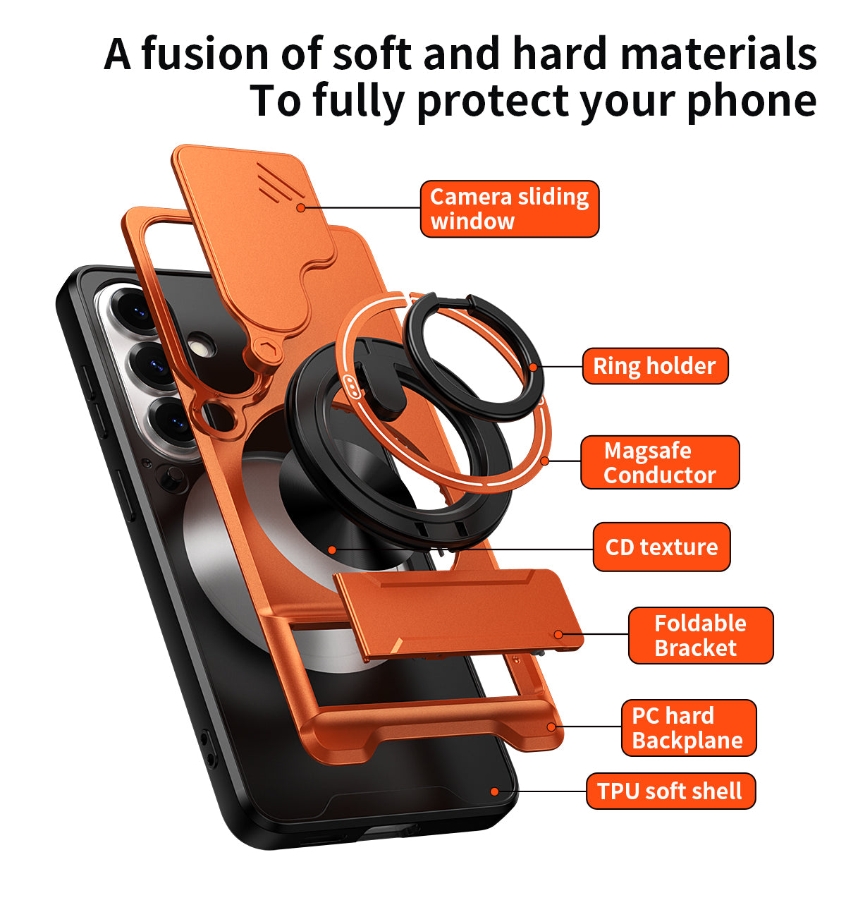 Samsung S26 Magnetic Ring Stand Case with Camera Slide Cover [Silver]