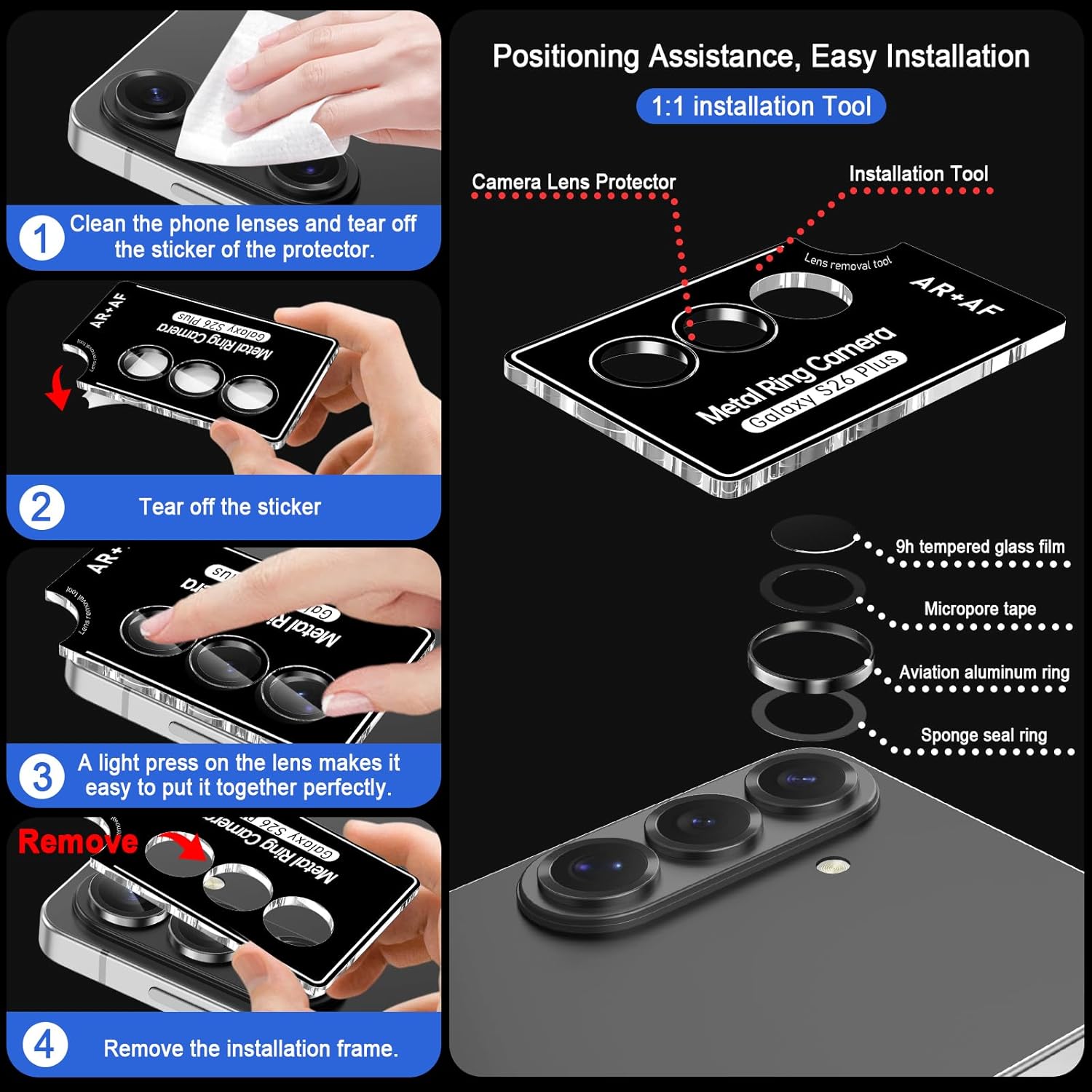 Samsung S26 Plus Eagle Eye AR+AF Camera Lens Protector with Removal Tool [Titanium Grey]