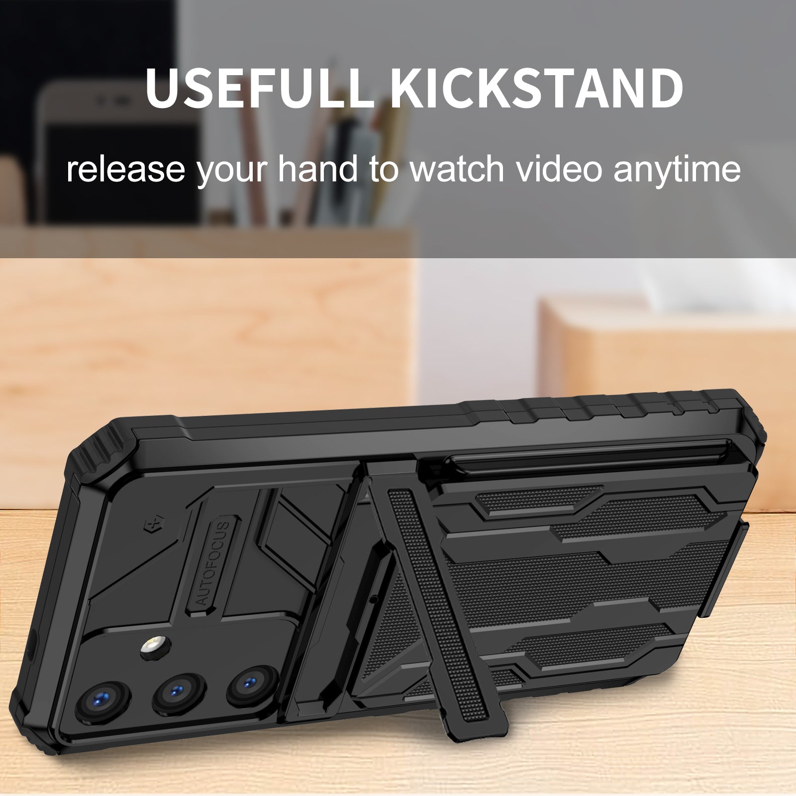 Samsung Galaxy S26 Plus Rugged Case with Card Holder & Kickstand [Black]