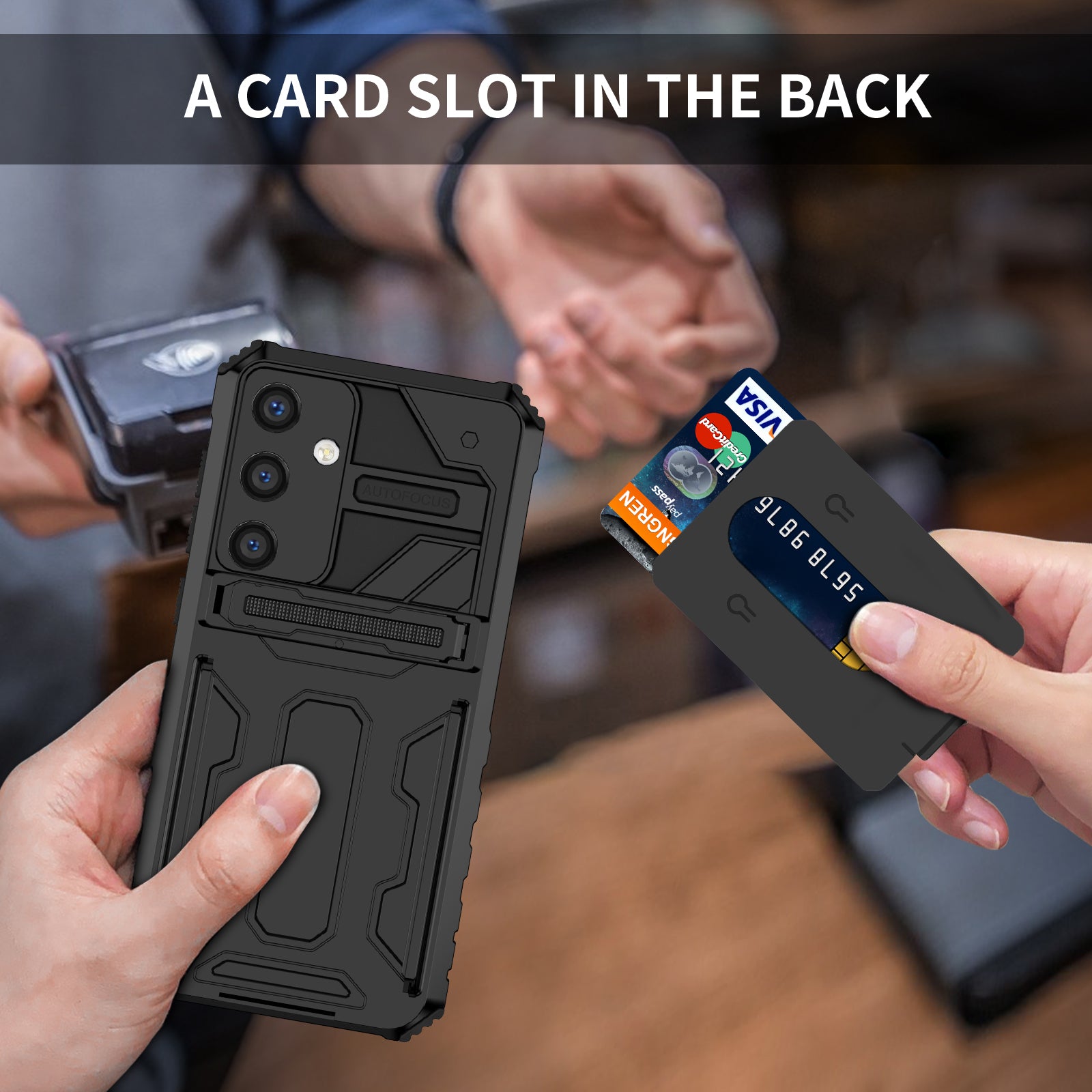 Samsung Galaxy S26 Plus Rugged Case with Card Holder & Kickstand [Black]