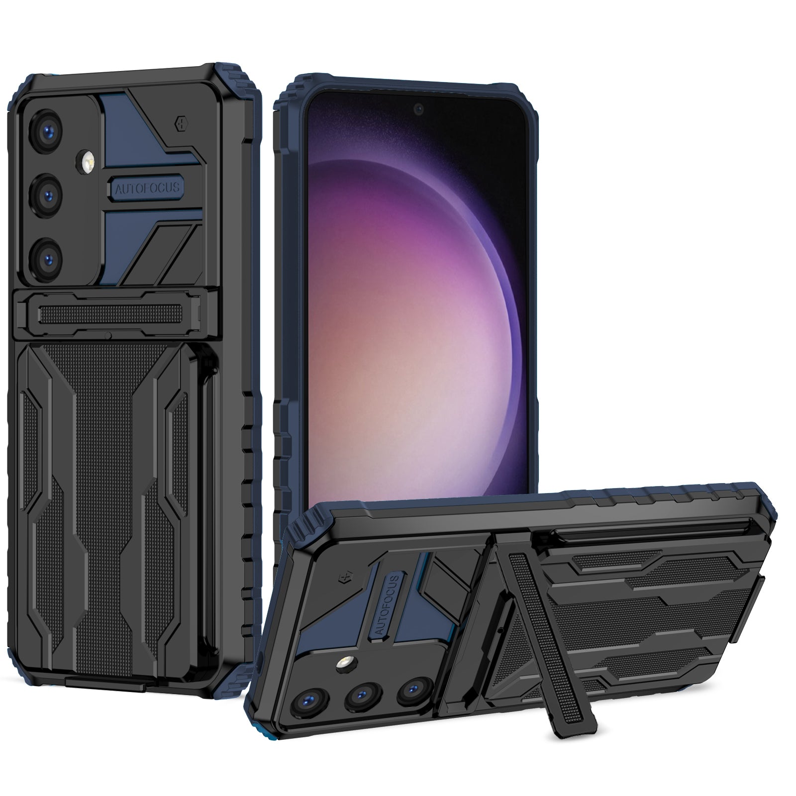 Samsung Galaxy S26 Plus Rugged Case with Card Holder & Kickstand [Navy]