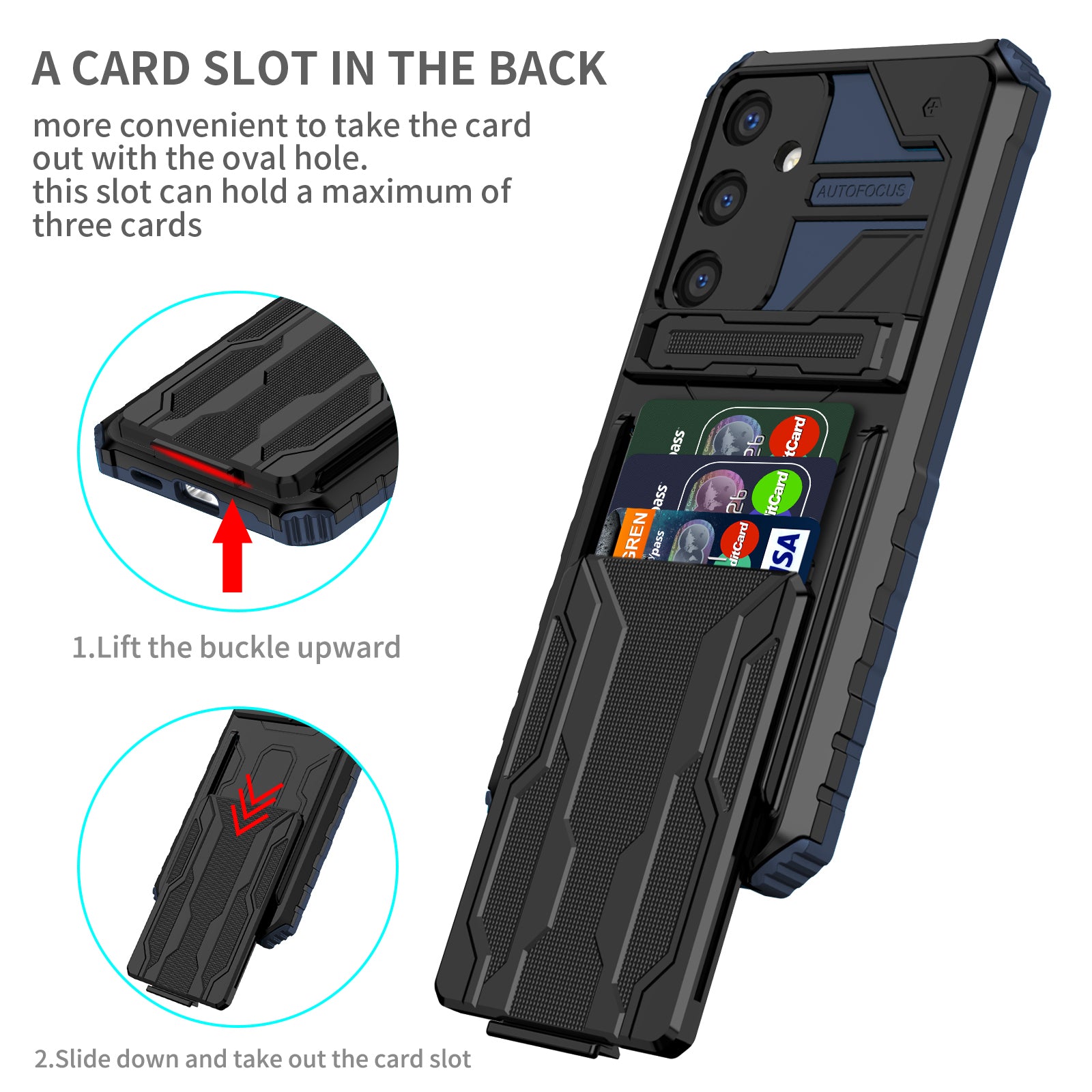 Samsung Galaxy S26 Plus Rugged Case with Card Holder & Kickstand [Navy]