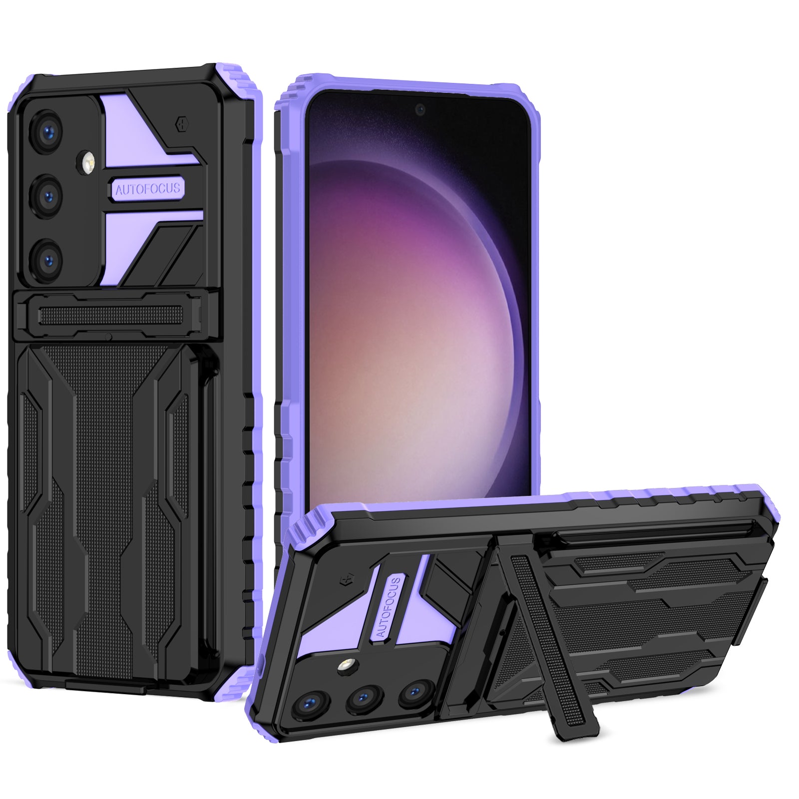 Samsung Galaxy S26 Plus Rugged Case with Card Holder & Kickstand [Purple]