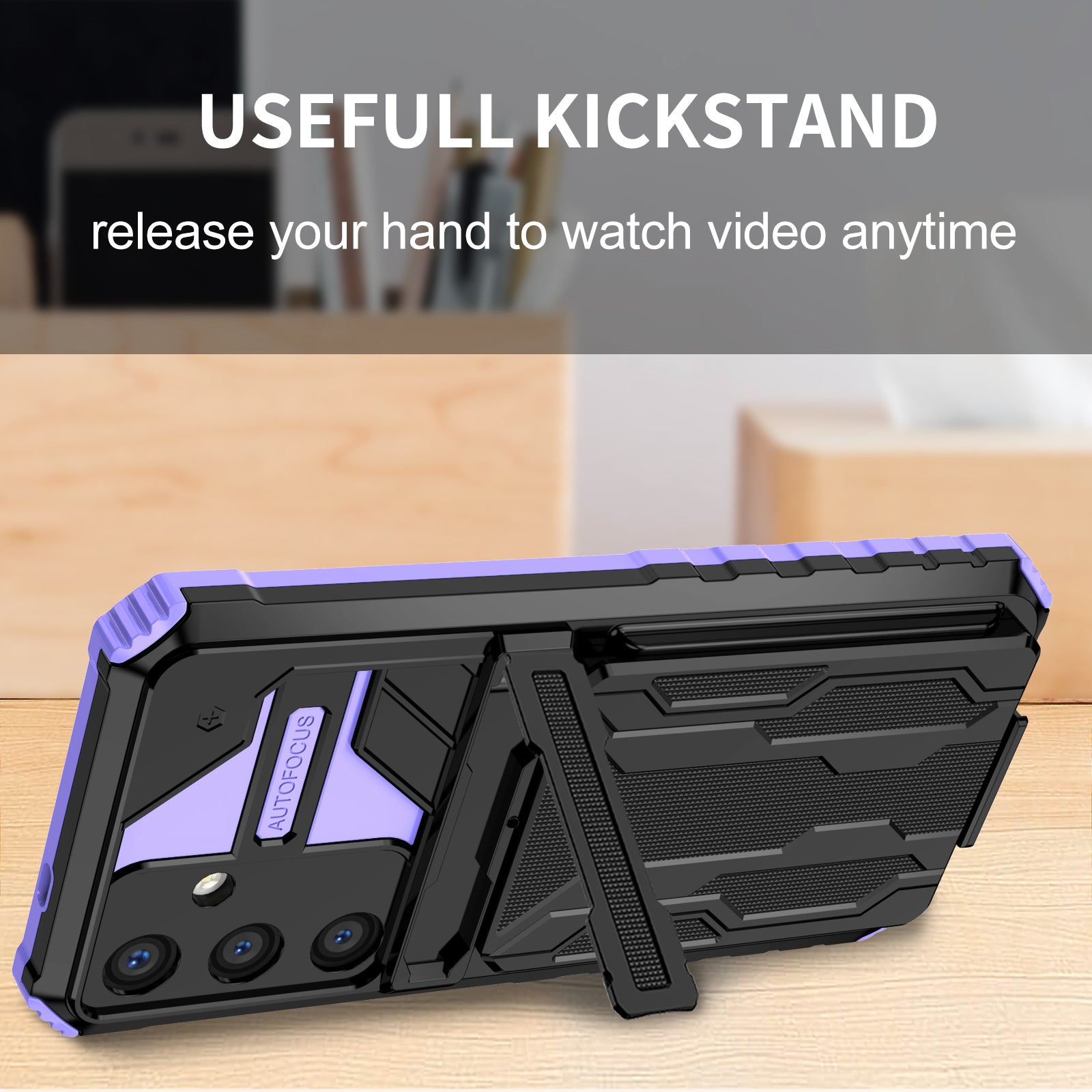 Samsung Galaxy S26 Plus Rugged Case with Card Holder & Kickstand [Purple]