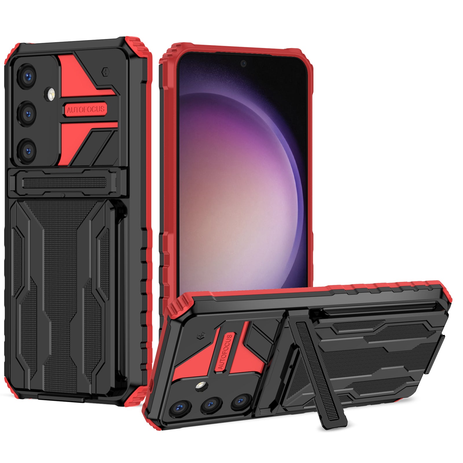 Samsung Galaxy S26 Plus Rugged Case with Card Holder & Kickstand [Red]