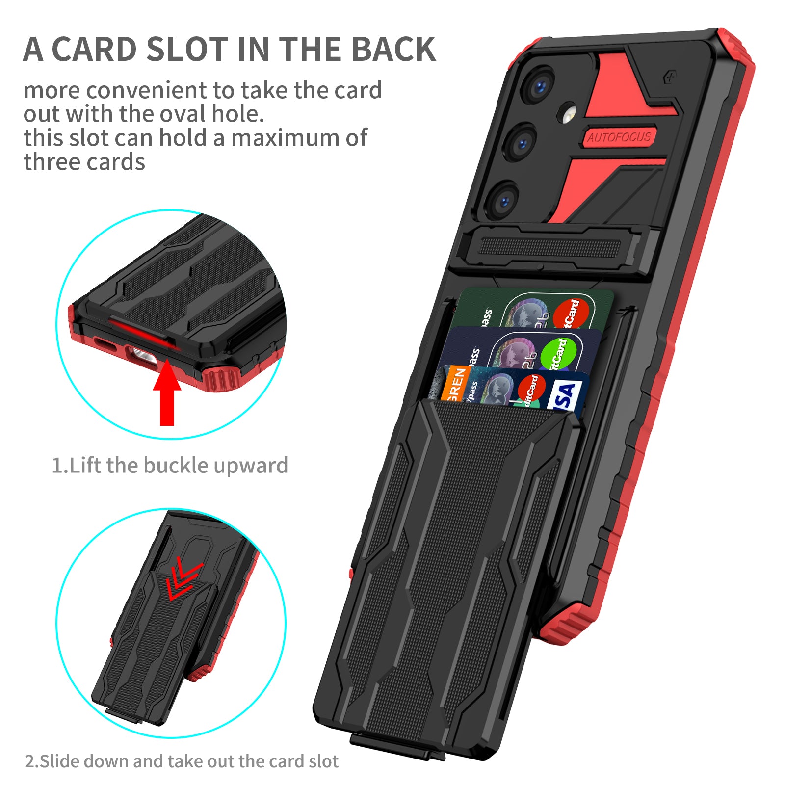 Samsung S26 Plus Heavy Duty Kickstand Card Holder Case Shockproof Red