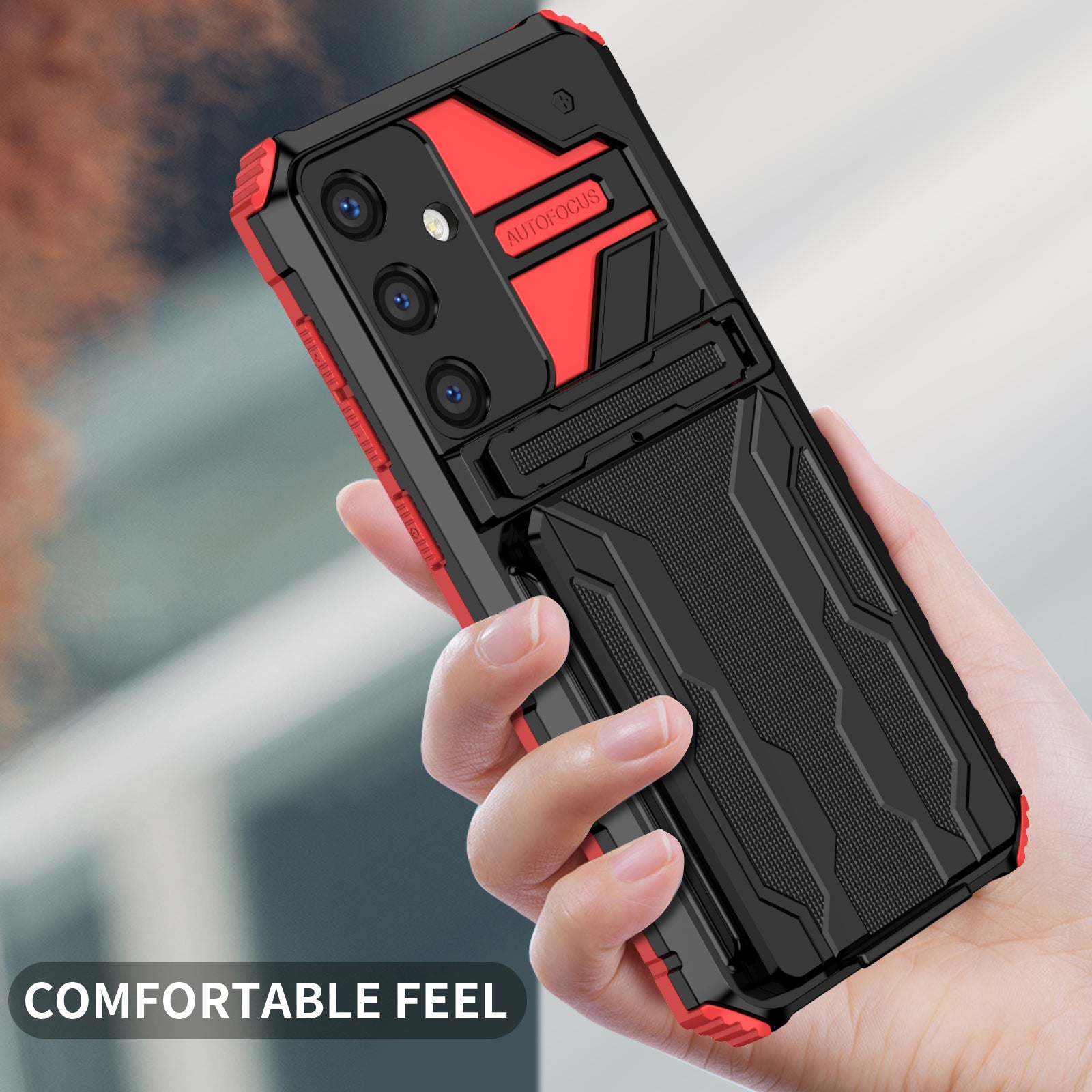 Samsung S26 Plus Heavy Duty Kickstand Card Holder Case Shockproof Red