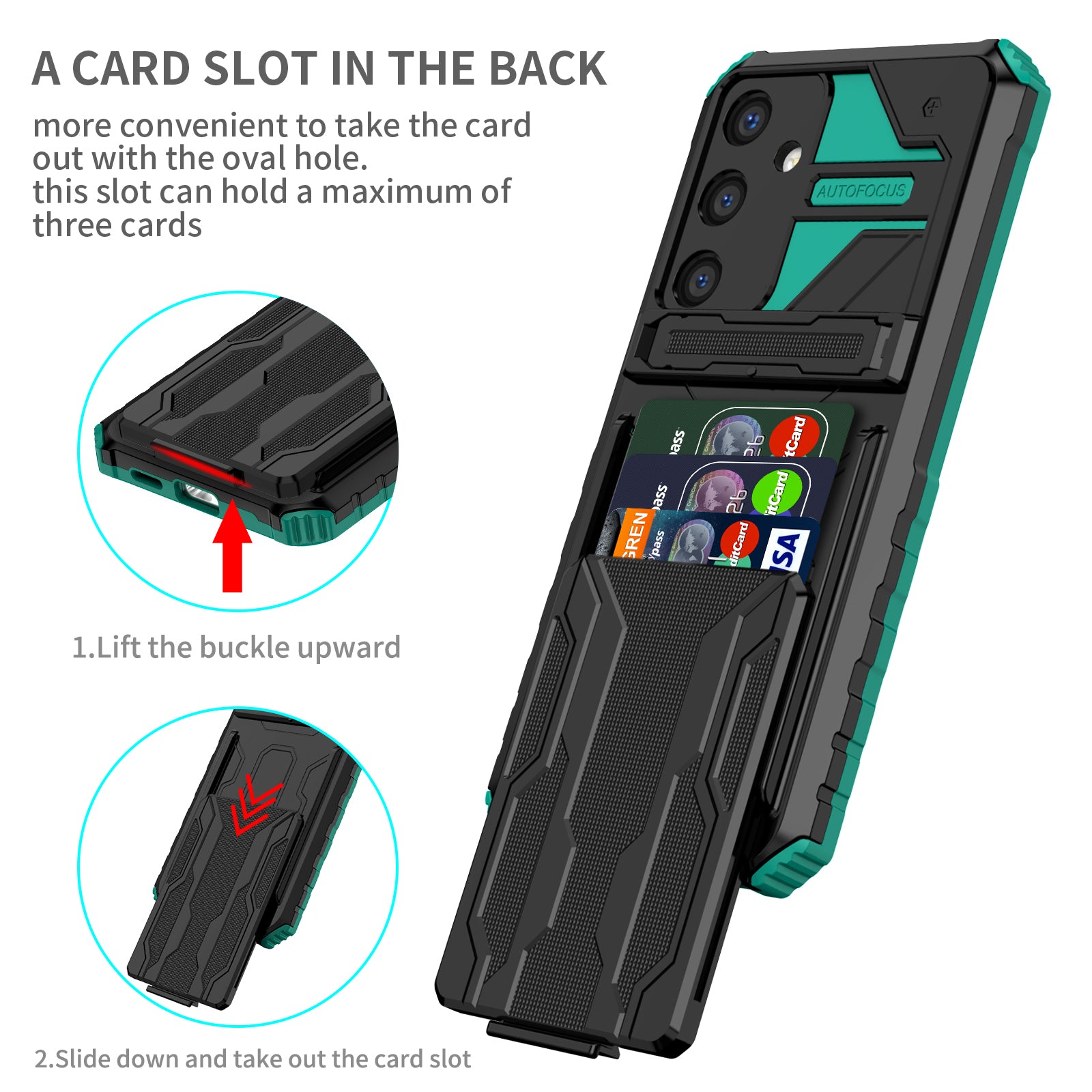 Samsung Galaxy S26 Plus Rugged Case with Card Holder & Kickstand [Teal]