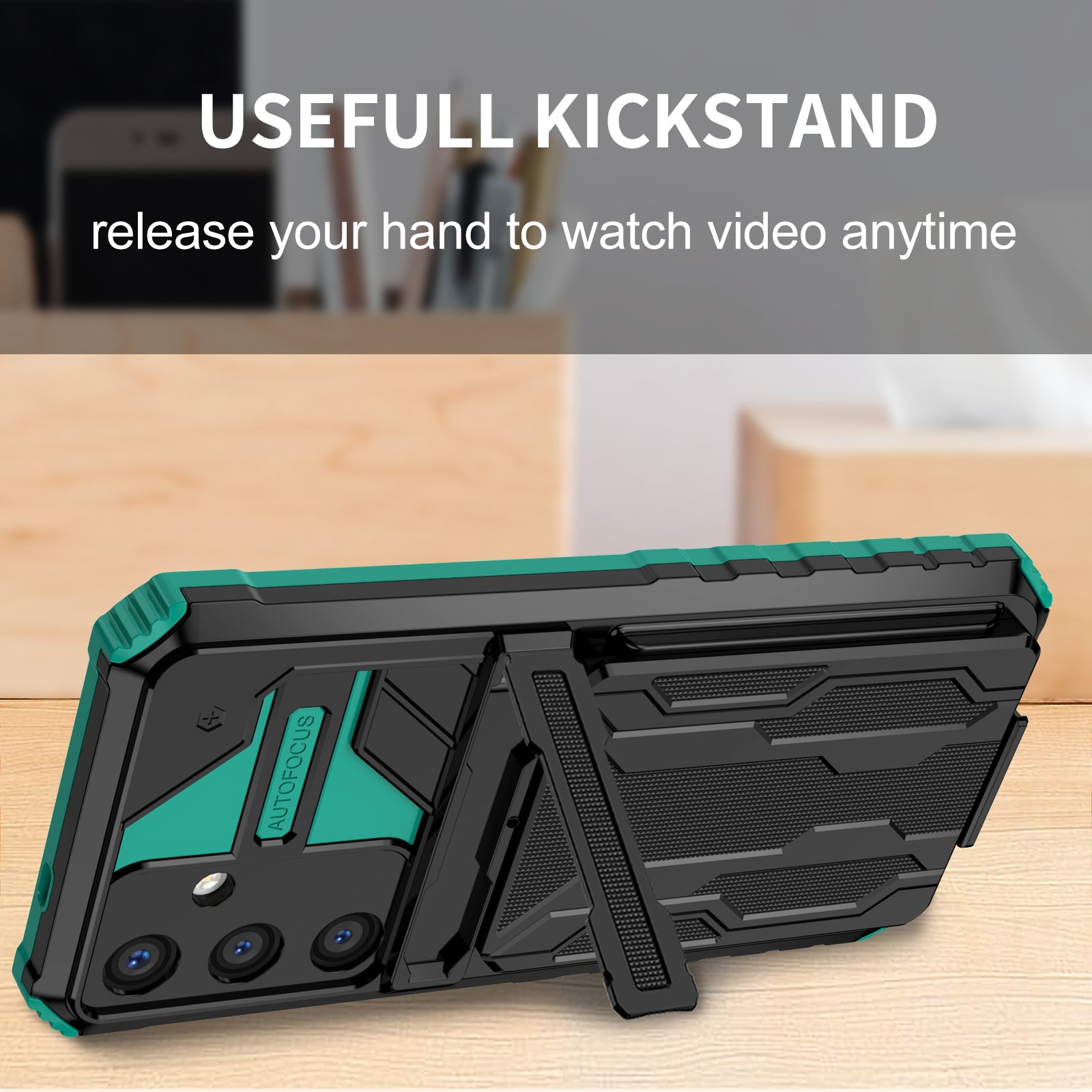 Samsung Galaxy S26 Plus Rugged Case with Card Holder & Kickstand [Teal]