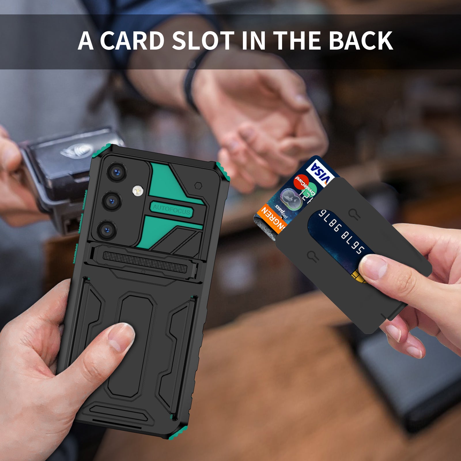 Samsung Galaxy S26 Plus Rugged Case with Card Holder & Kickstand [Teal]