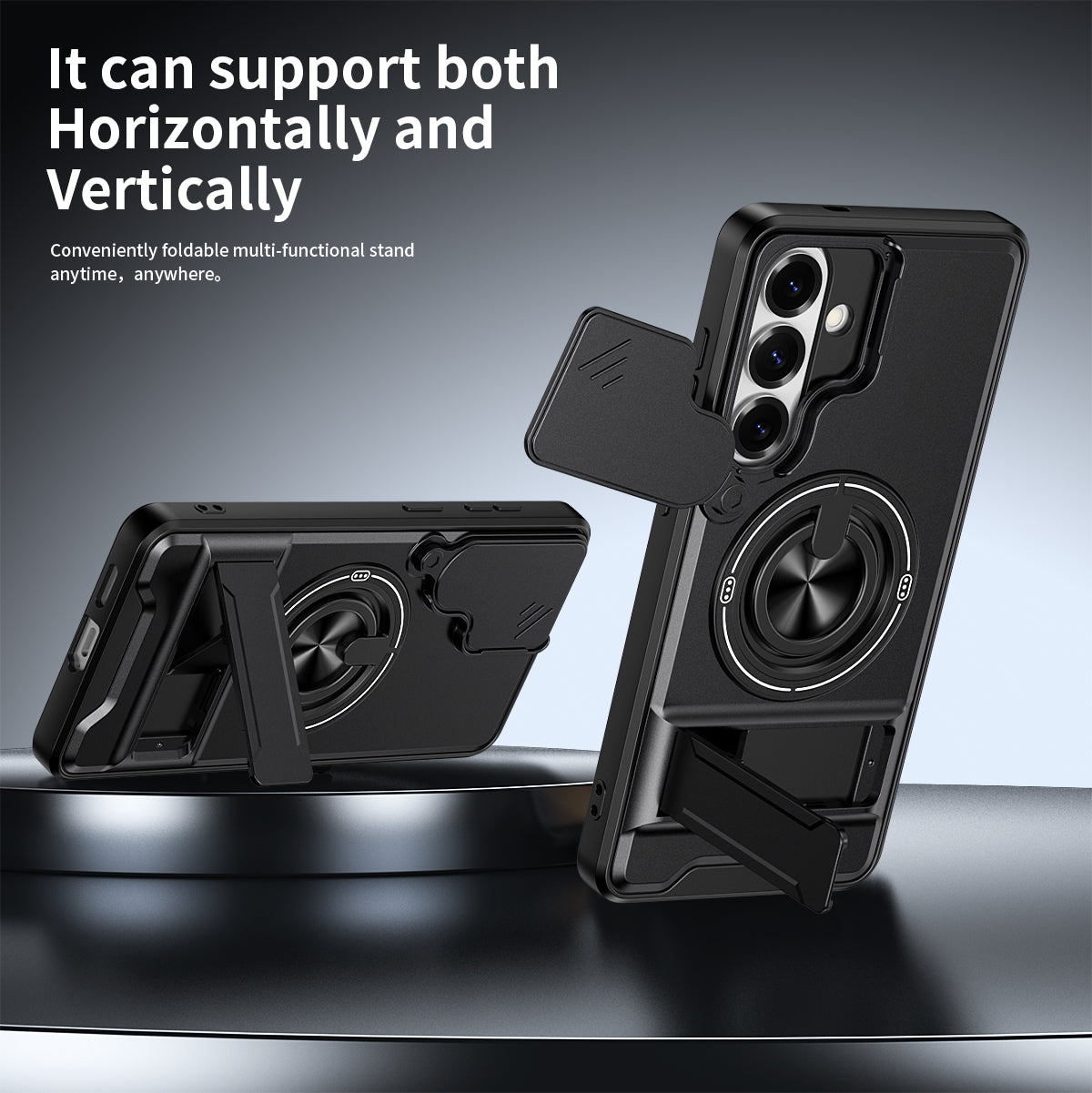 Samsung S26 Plus Magnetic Ring Stand Case with Camera Slide Cover [Silver]