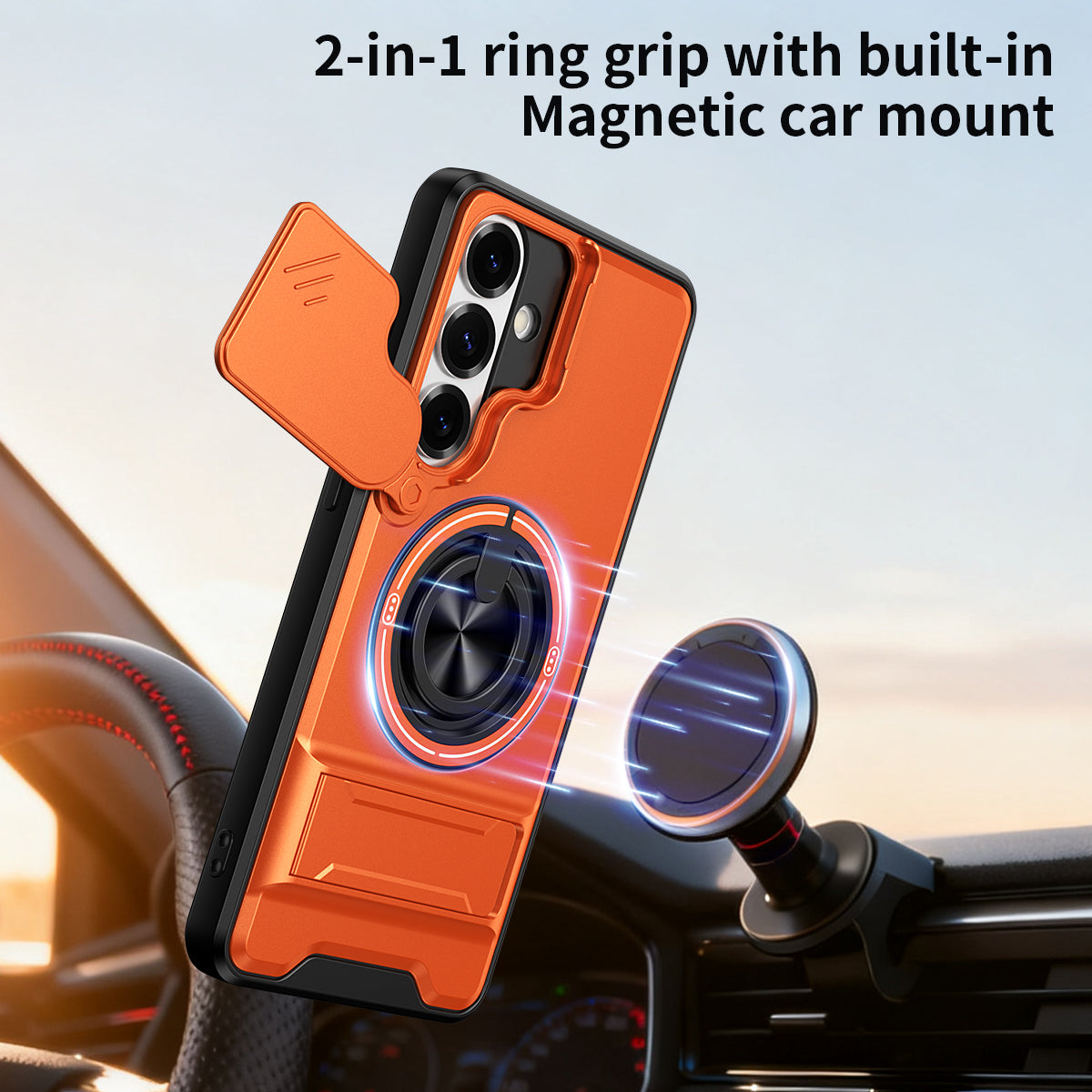 Samsung S26 Plus Magnetic Ring Stand Case with Camera Slide Cover [Silver]