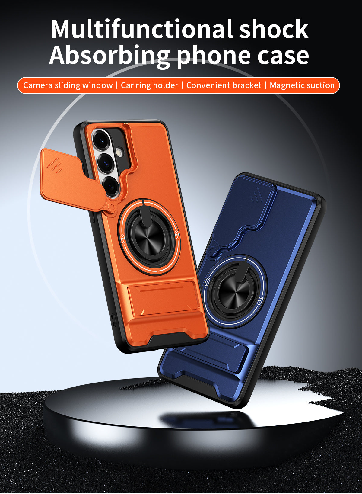 Samsung S26 Plus Magnetic Ring Stand Case with Camera Slide Cover [Silver]
