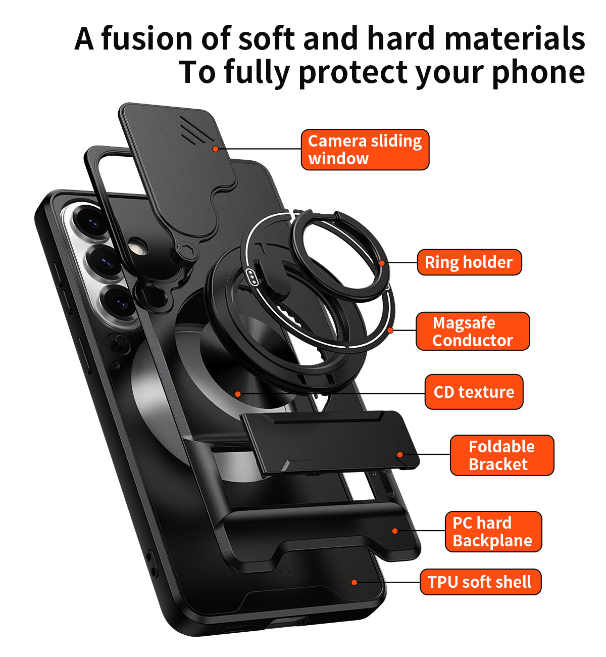 Samsung S26 Plus Magnetic Ring Stand Case with Camera Slide Cover [Silver]