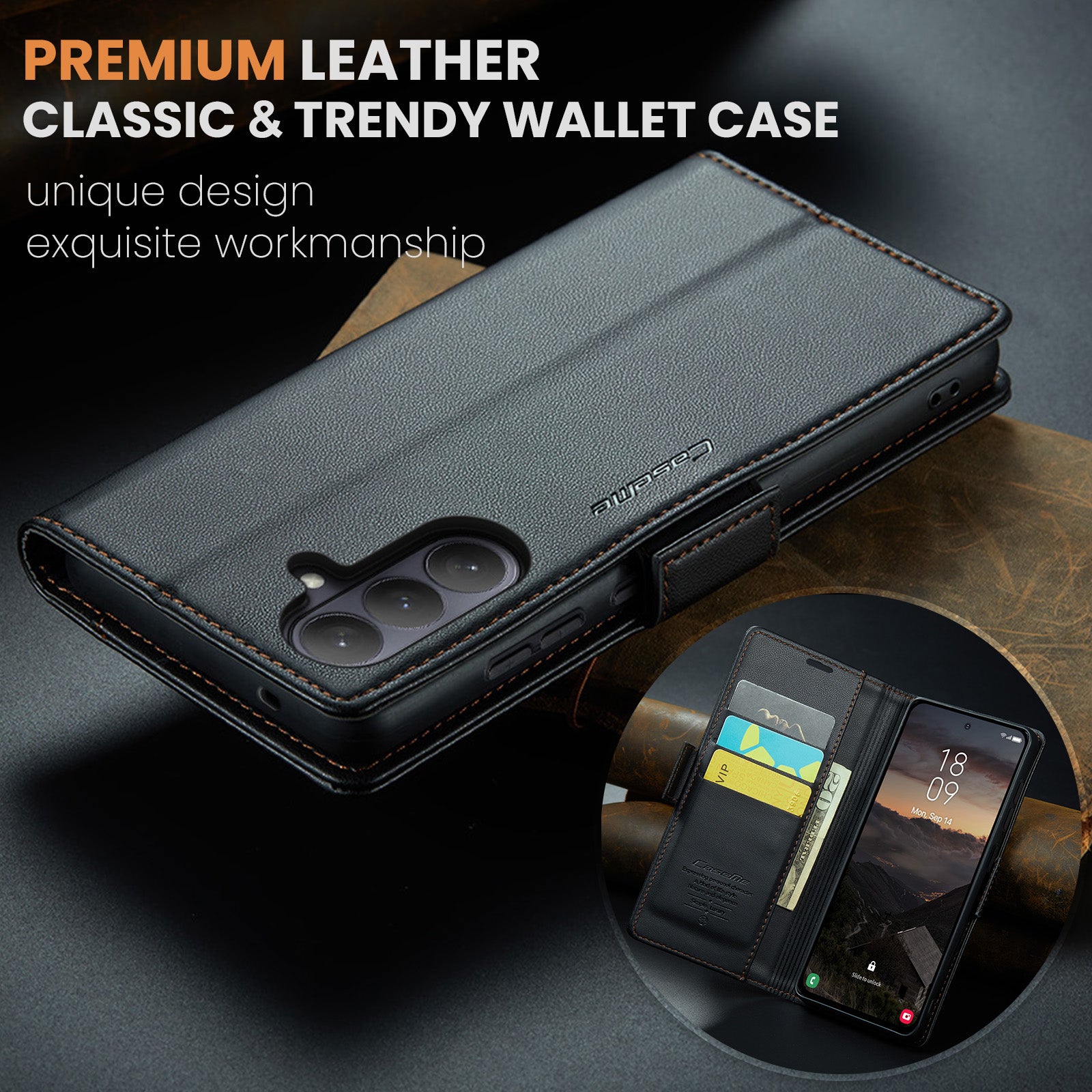 Samsung Galaxy S26 CaseMe Retro Wallet Case [Black]