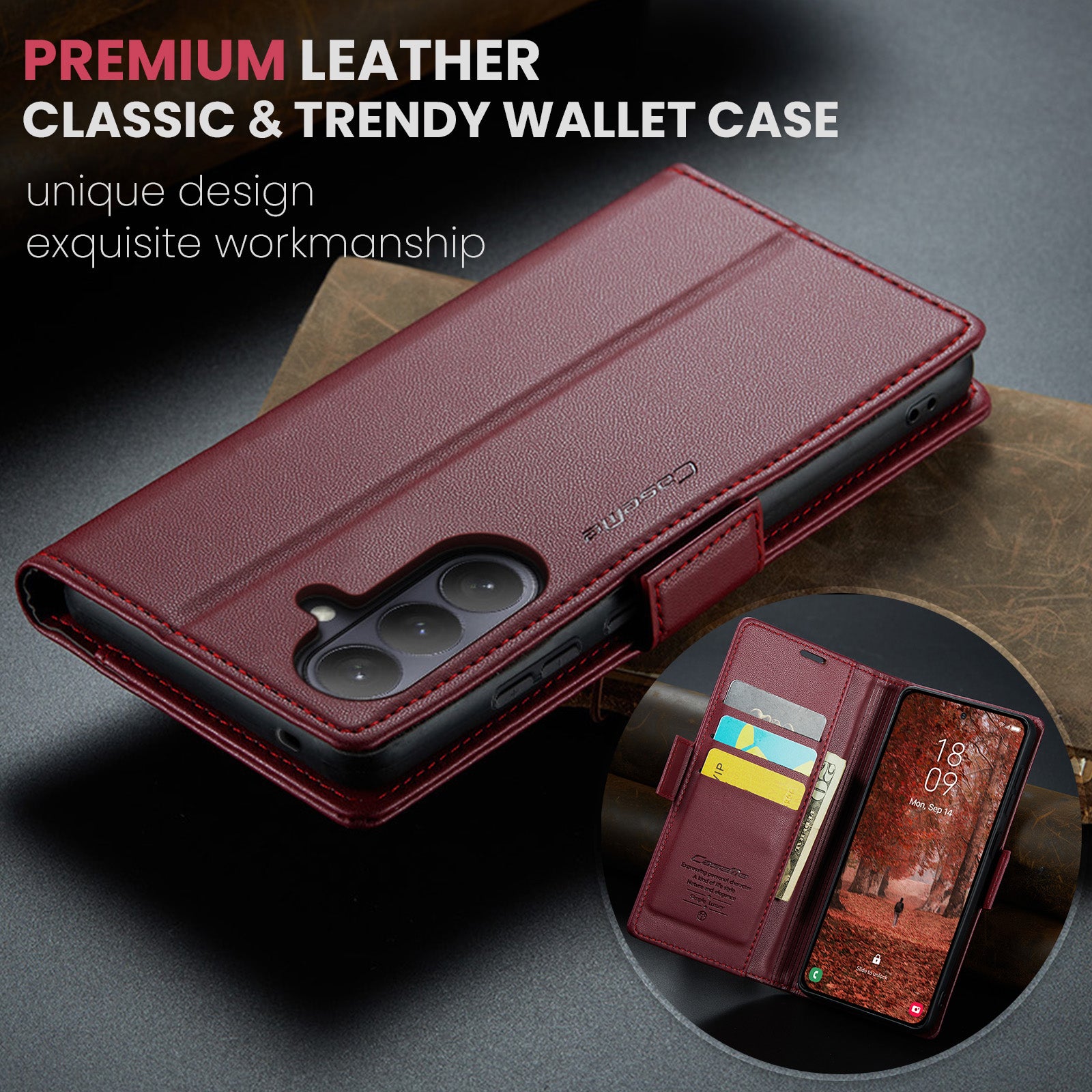 Samsung Galaxy S26 Plus CaseMe Retro Wallet Case [Maroon]