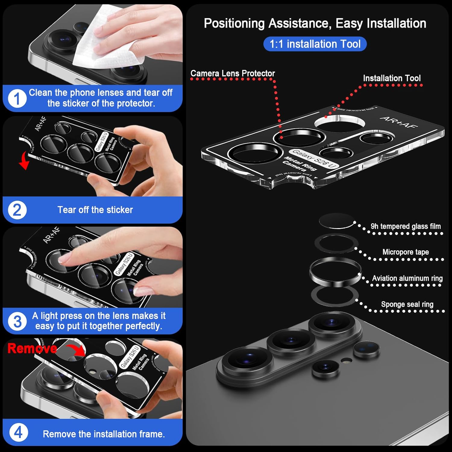 Samsung S26 Ultra Eagle Eye AR+AF Camera Lens Protector with Removal Tool [Gold]