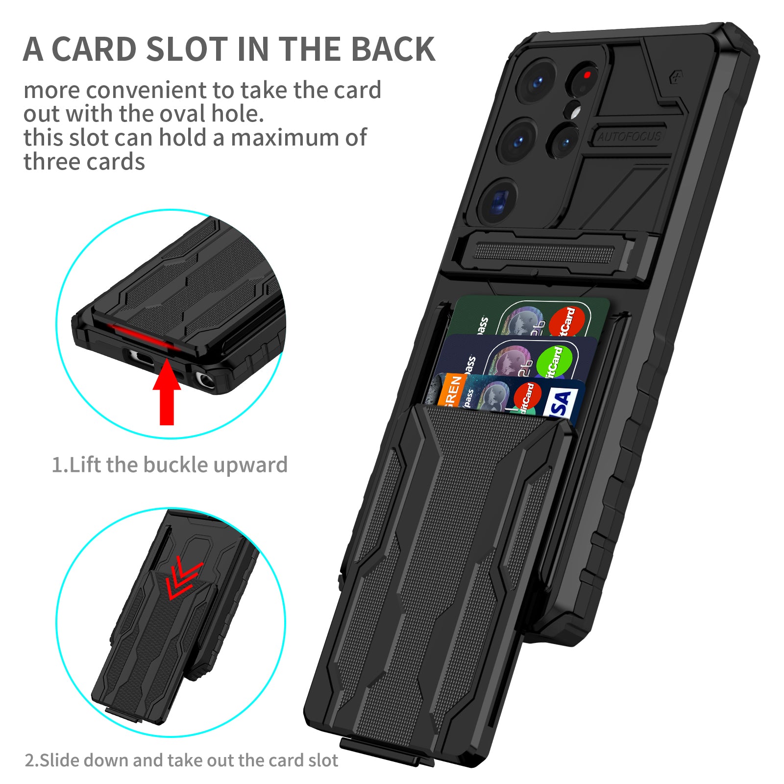 Samsung Galaxy S26 Ultra Rugged Case with Card Holder & Kickstand [Black]