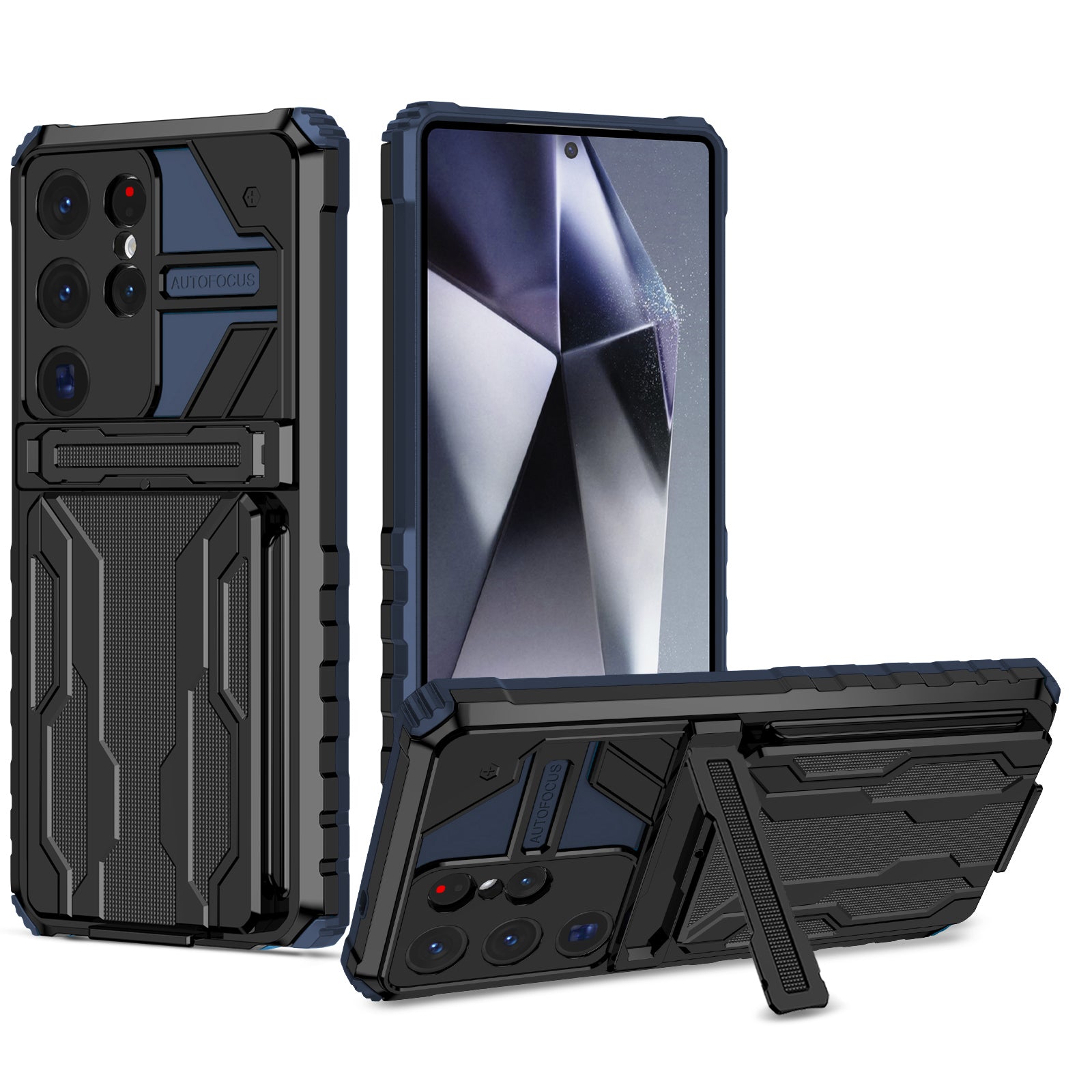 Samsung Galaxy S26 Ultra Rugged Case with Card Holder & Kickstand [Navy]
