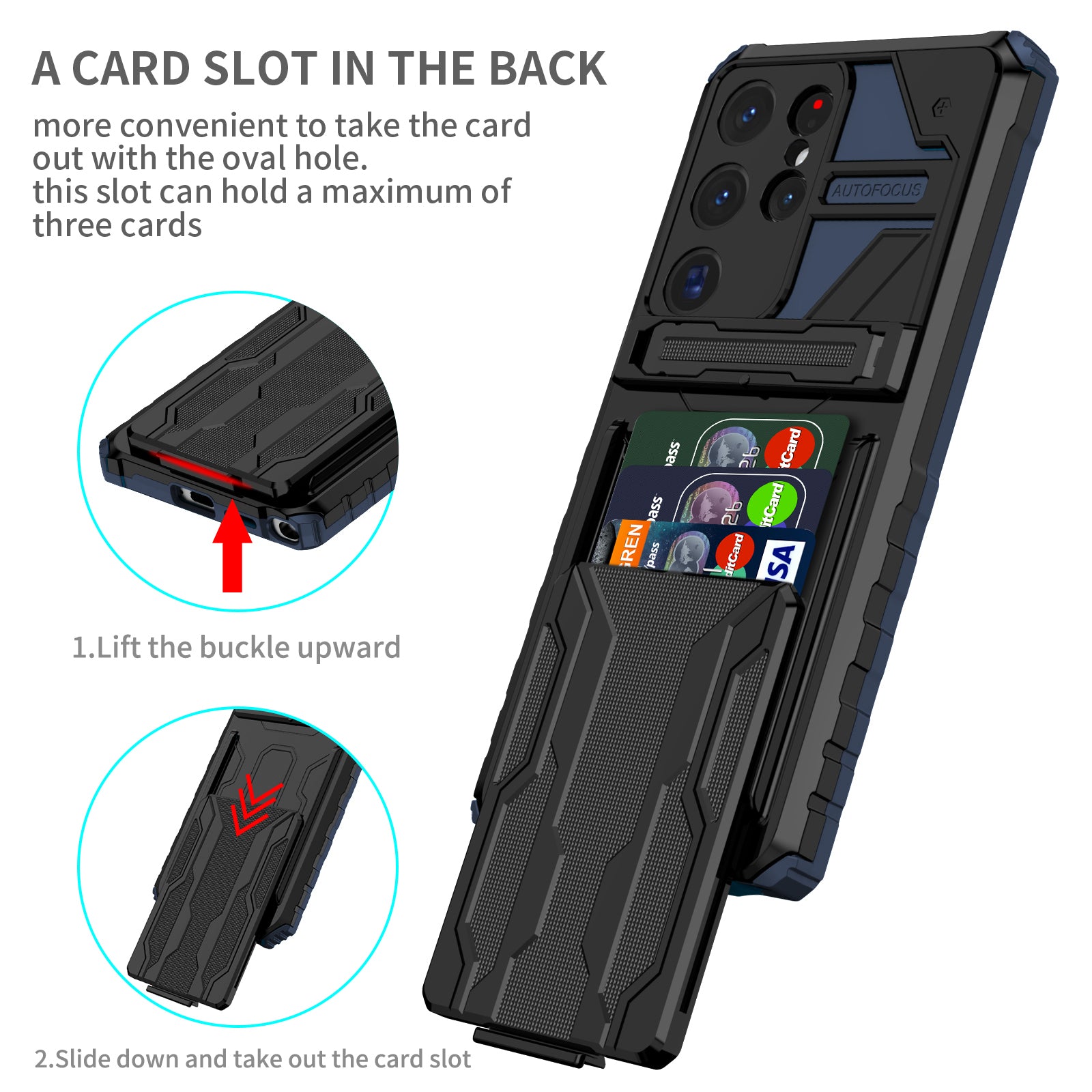 Samsung Galaxy S26 Ultra Rugged Case with Card Holder & Kickstand [Navy]