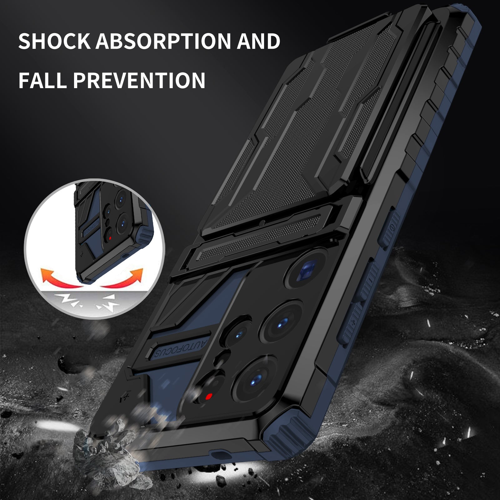 Samsung Galaxy S26 Ultra Rugged Case with Card Holder & Kickstand [Navy]