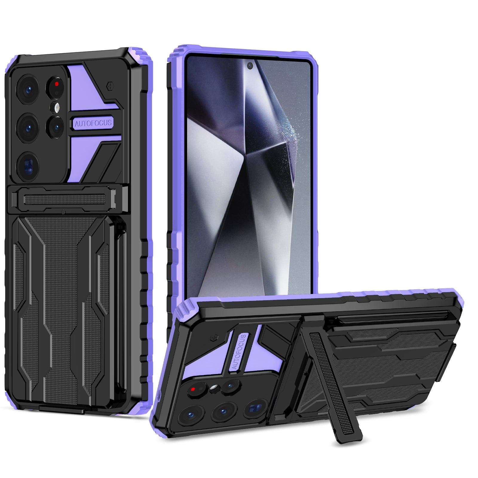 Samsung Galaxy S26 Ultra Rugged Case with Card Holder & Kickstand [Purple]