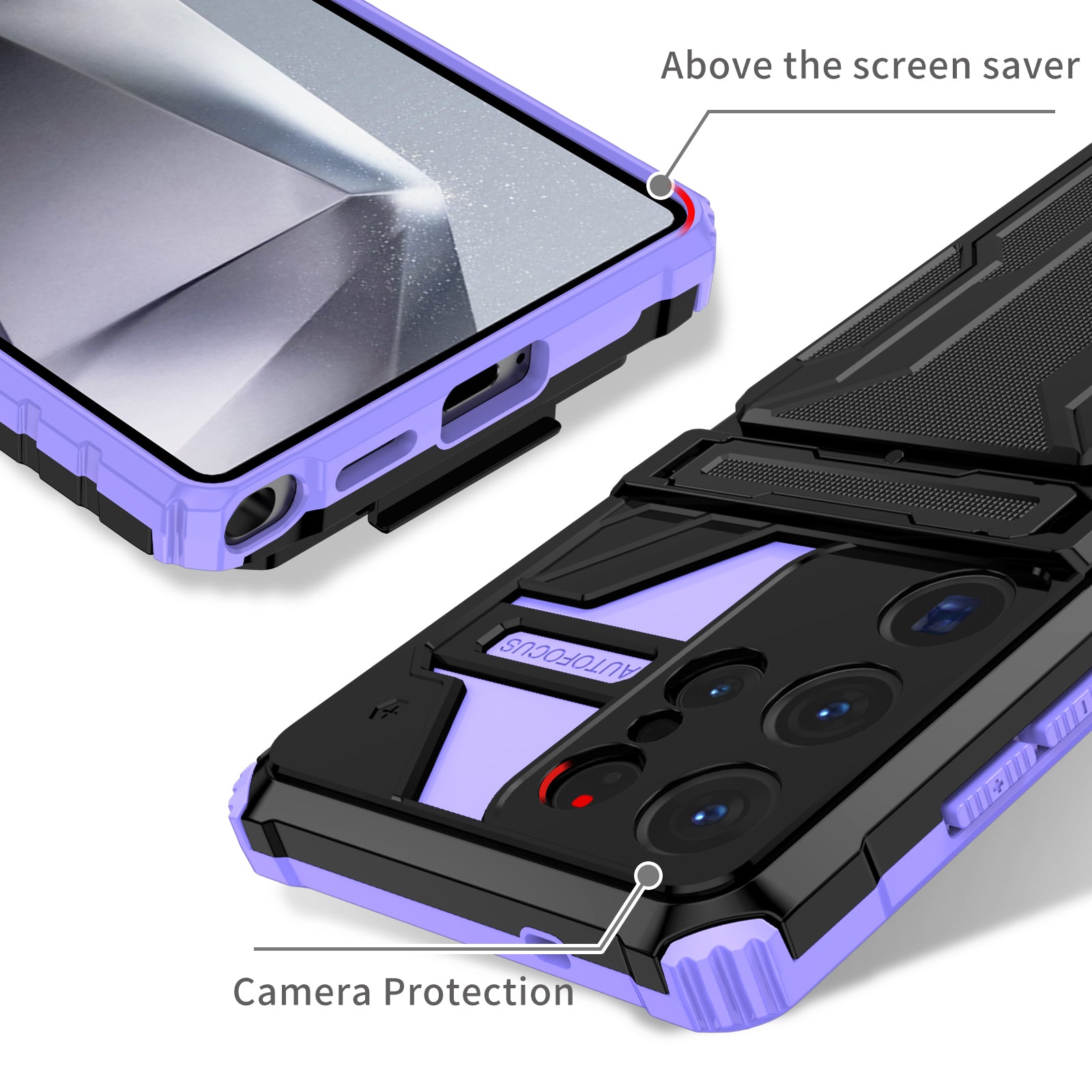 Samsung Galaxy S26 Ultra Rugged Case with Card Holder & Kickstand [Purple]