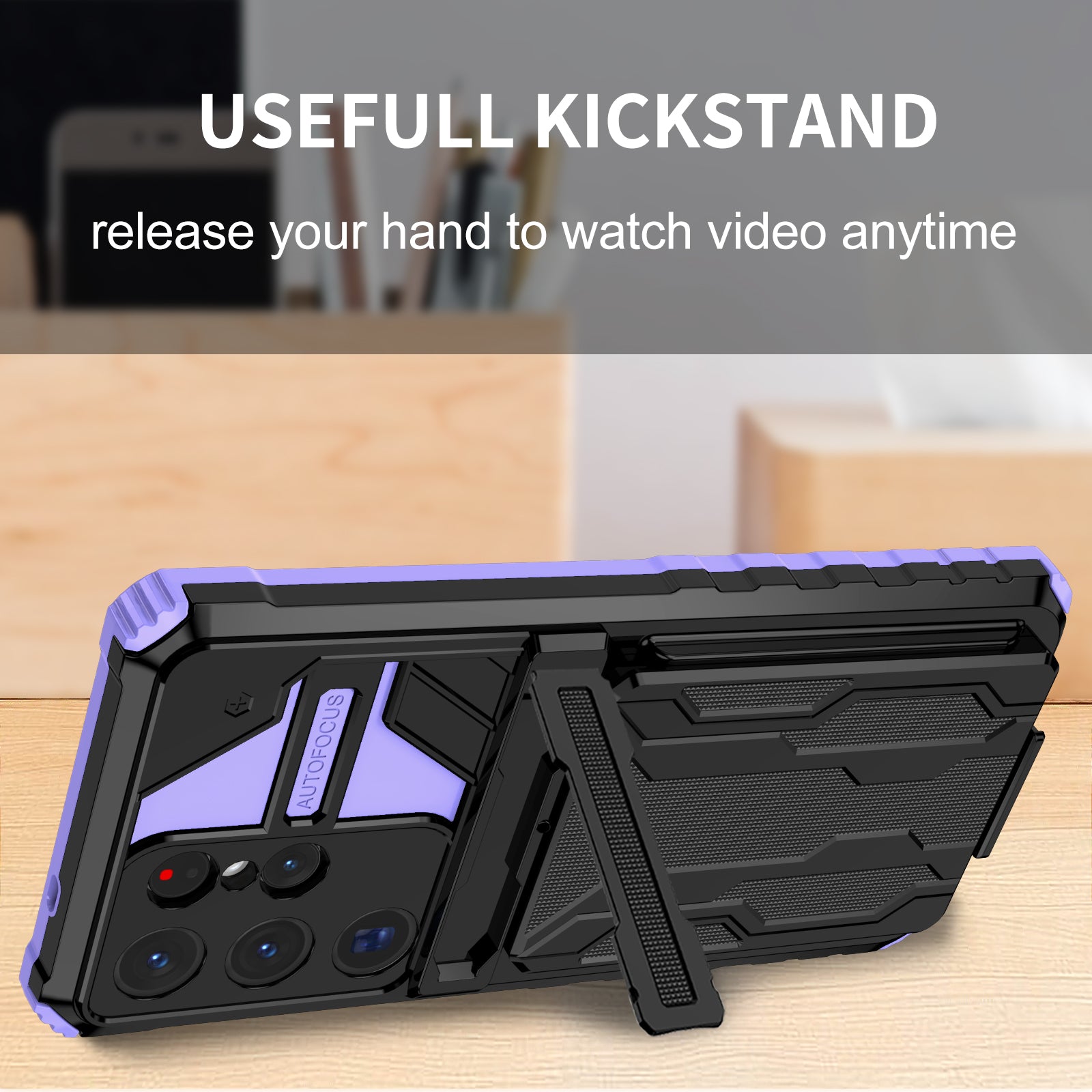 Samsung Galaxy S26 Ultra Rugged Case with Card Holder & Kickstand [Purple]