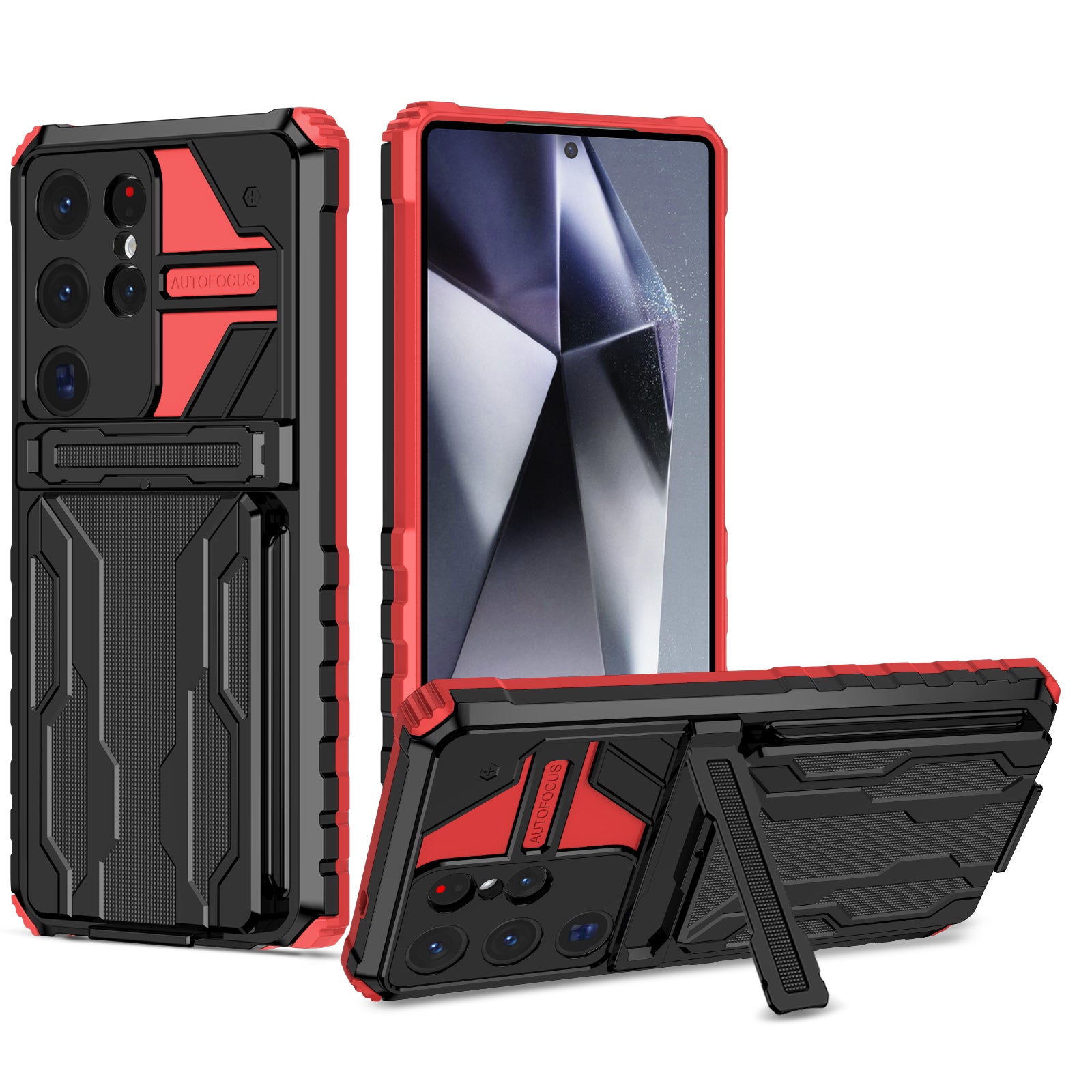 Samsung Galaxy S26 Ultra Rugged Case with Card Holder & Kickstand [Red]