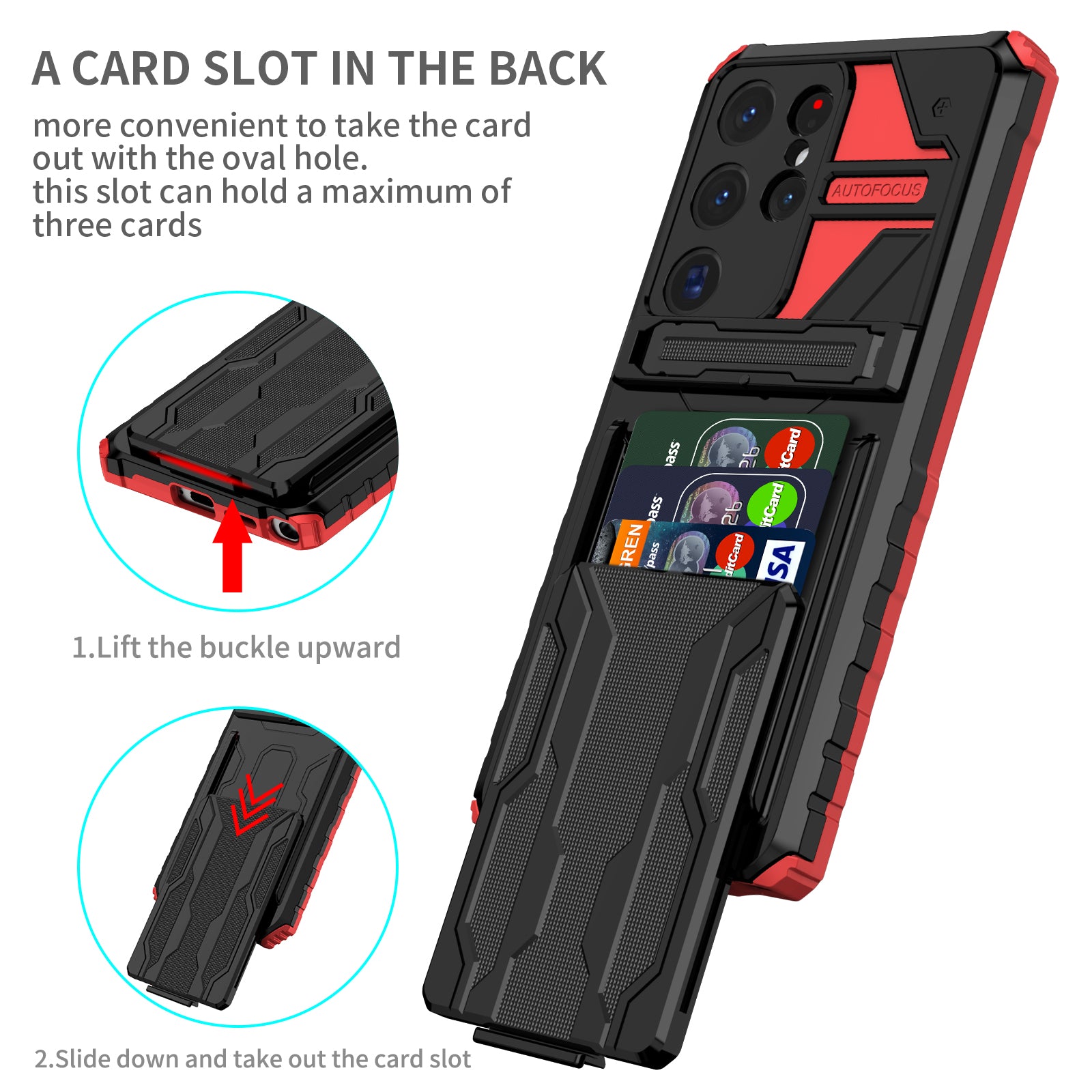 Samsung Galaxy S26 Ultra Rugged Case with Card Holder & Kickstand [Red]