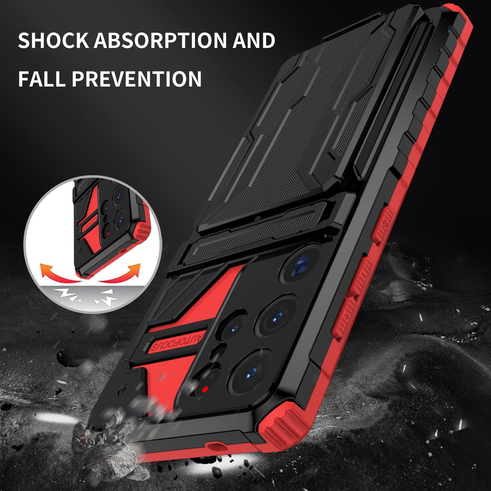 Samsung Galaxy S26 Ultra Rugged Case with Card Holder & Kickstand [Red]