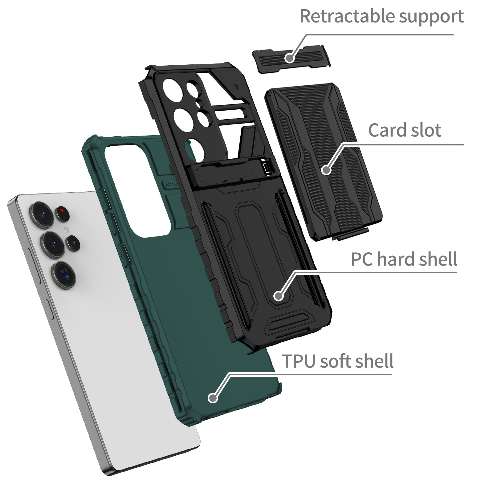 Samsung S26 Ultra Heavy Duty Kickstand Card Holder Case Shockproof Teal