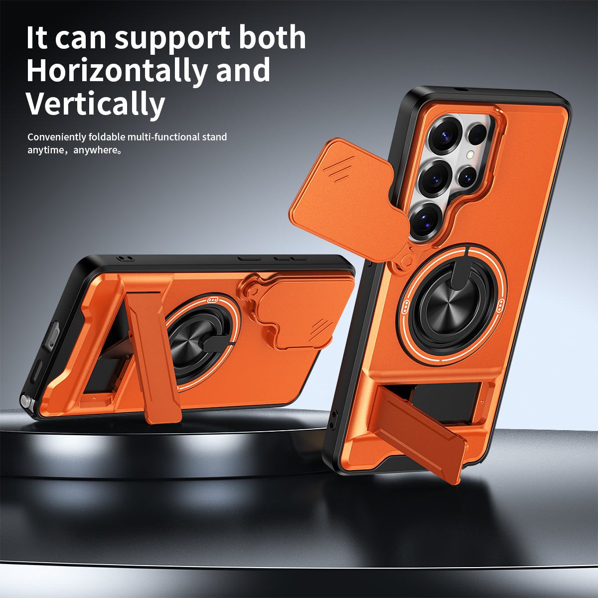 Samsung S26 Ultra Magnetic Ring Stand Case with Camera Slide Cover [Black]