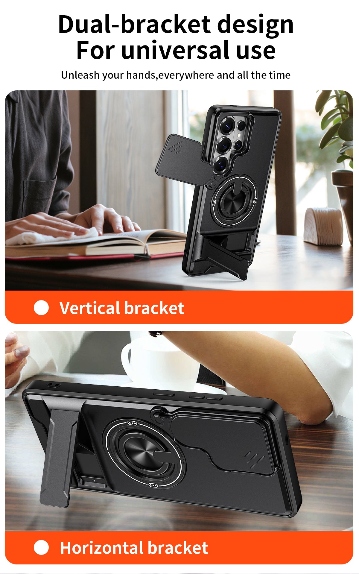 Samsung S26 Ultra Magnetic Ring Stand Case with Camera Slide Cover [Black]