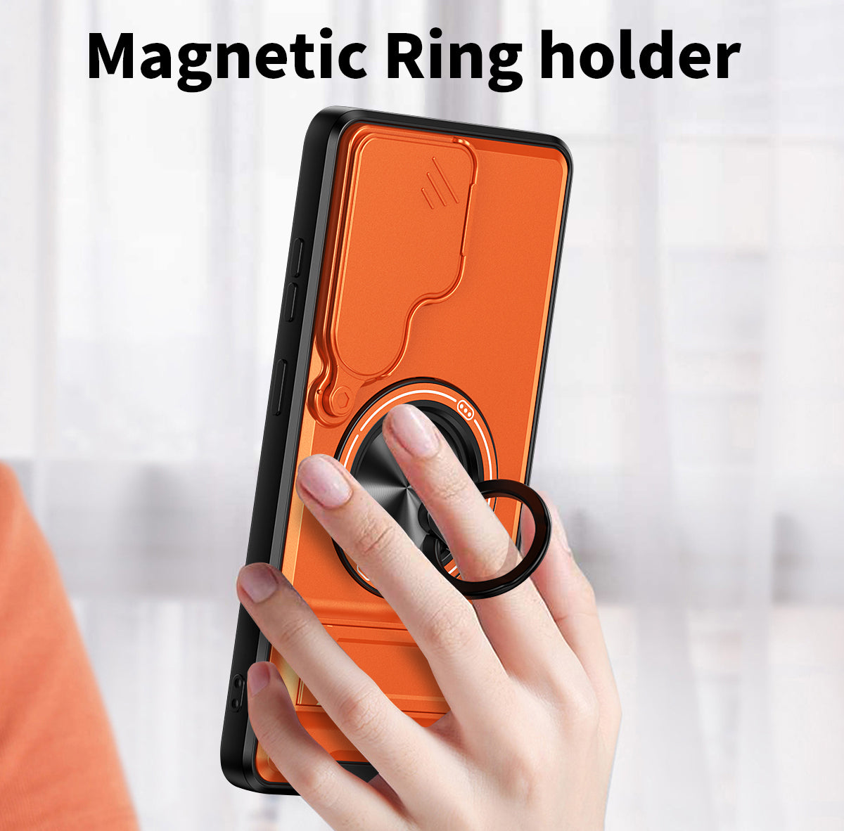 Samsung S26 Ultra Magnetic Ring Stand Case with Camera Slide Cover [Black]