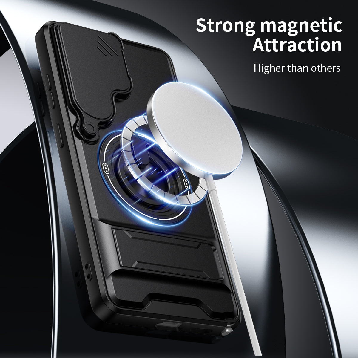 Samsung S26 Ultra Magnetic Ring Stand Case with Camera Slide Cover [Orange]